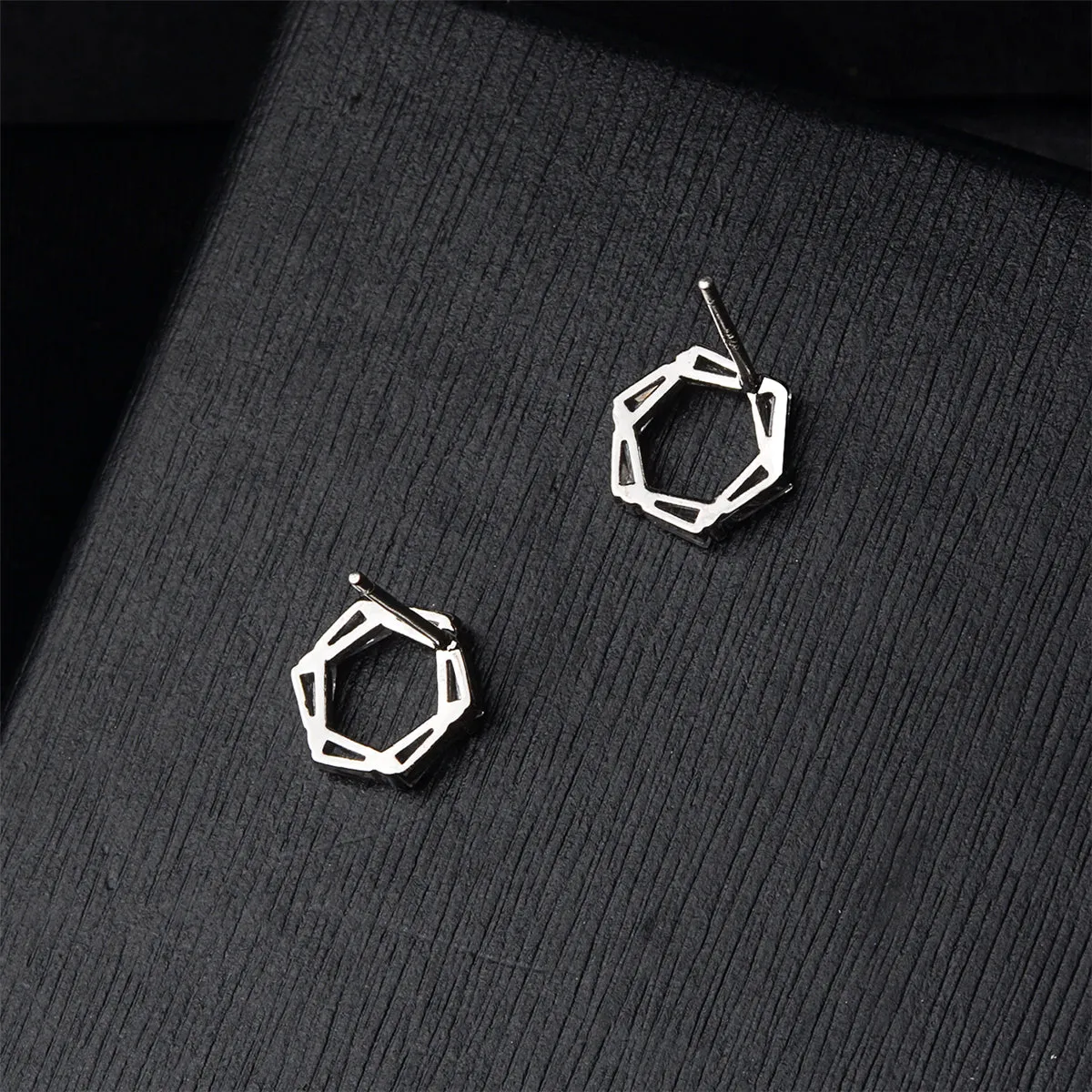 Crystal & Silver-Plated Openwork Hexagon Stud Earrings
