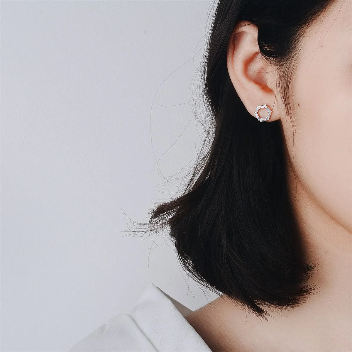 Crystal & Silver-Plated Openwork Hexagon Stud Earrings