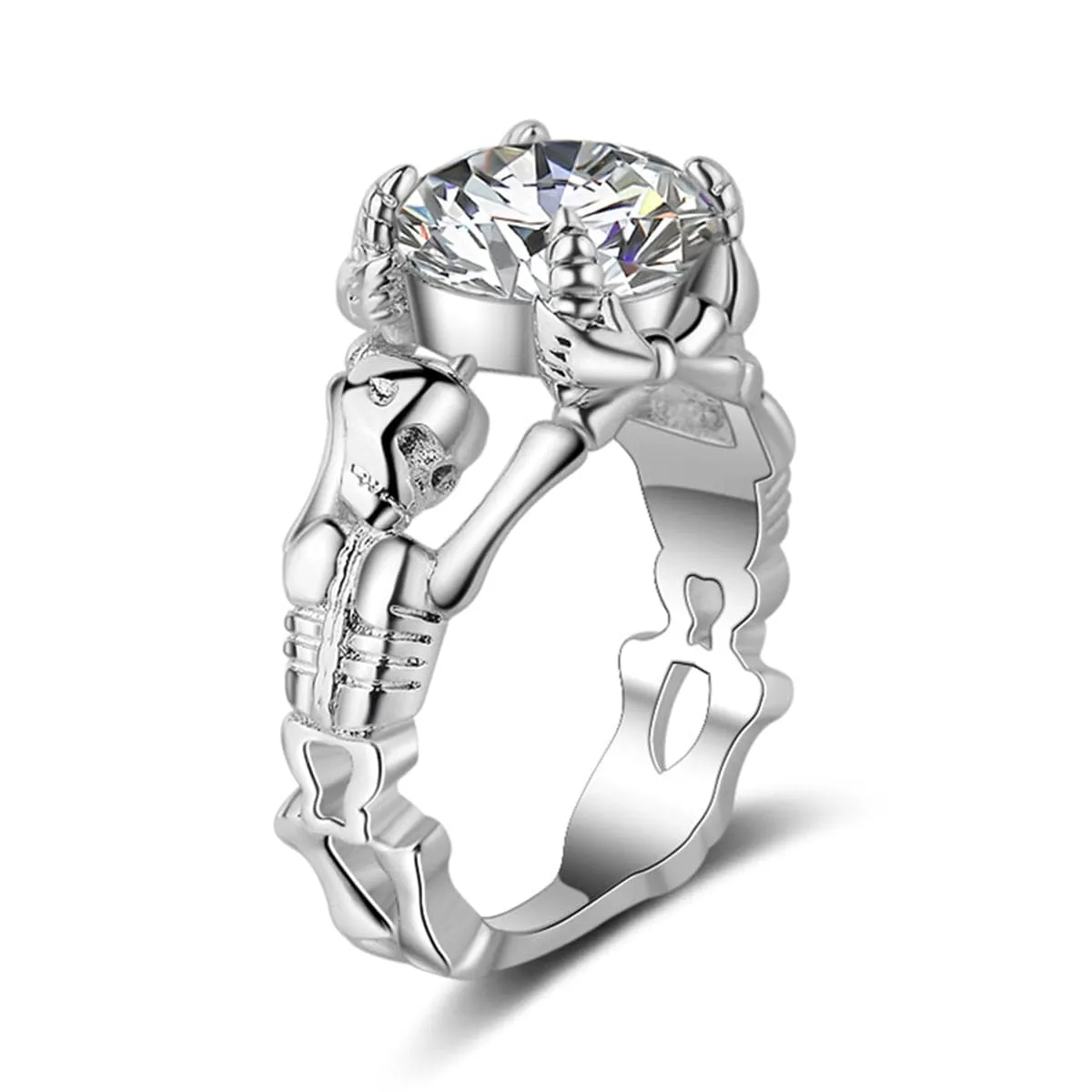 Crystal & Silver-Plated Skeleton Ring