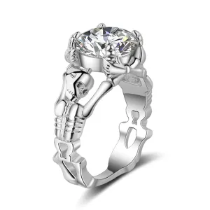 Crystal & Silver-Plated Skeleton Ring