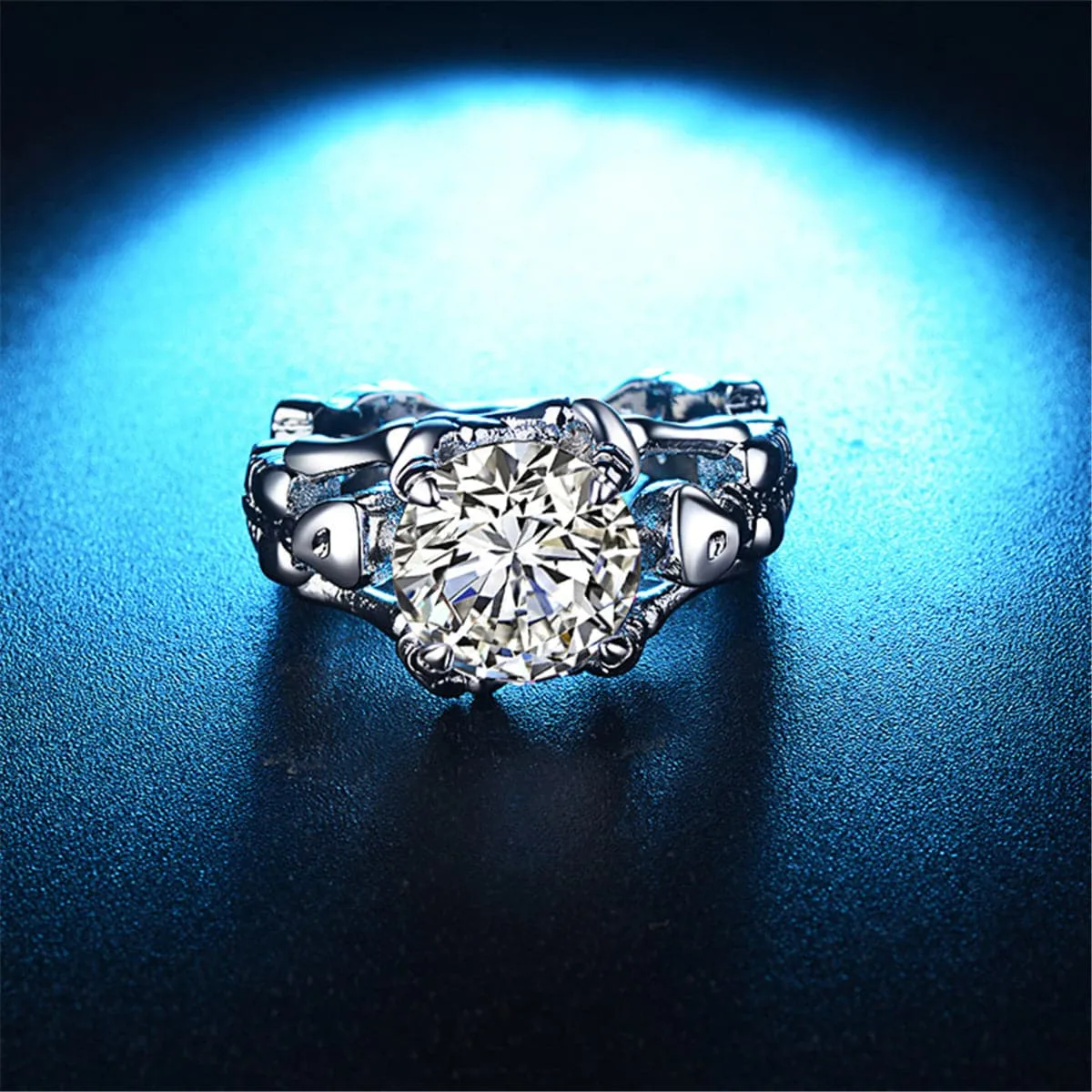 Crystal & Silver-Plated Skeleton Ring