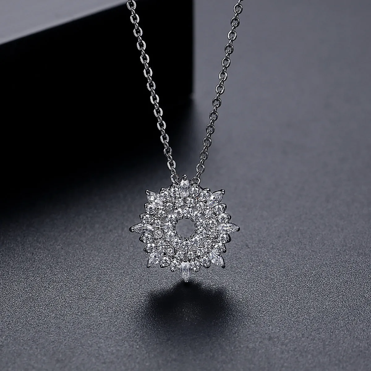 Crystal & Silver-Plated Sunflower Pendant Necklace