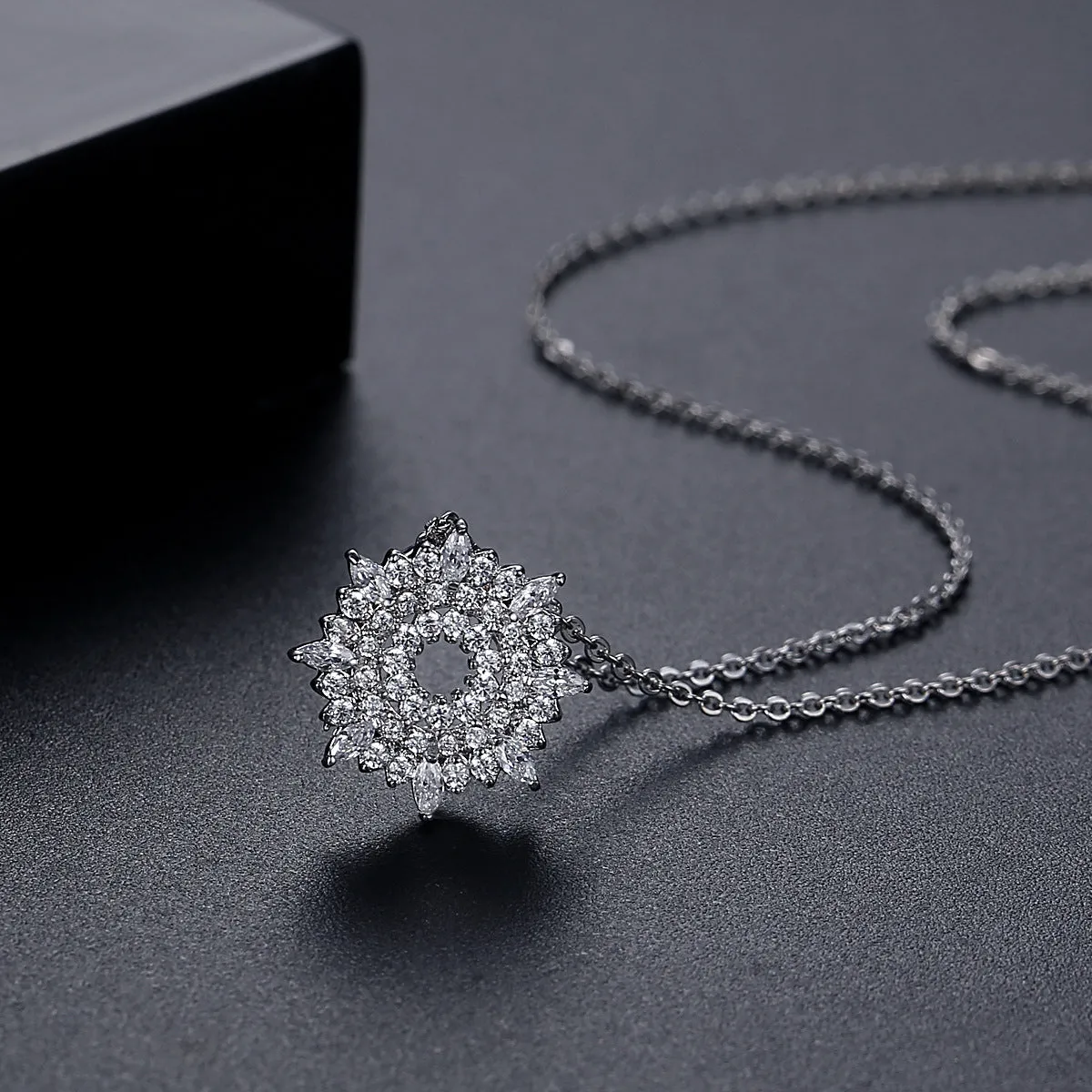 Crystal & Silver-Plated Sunflower Pendant Necklace