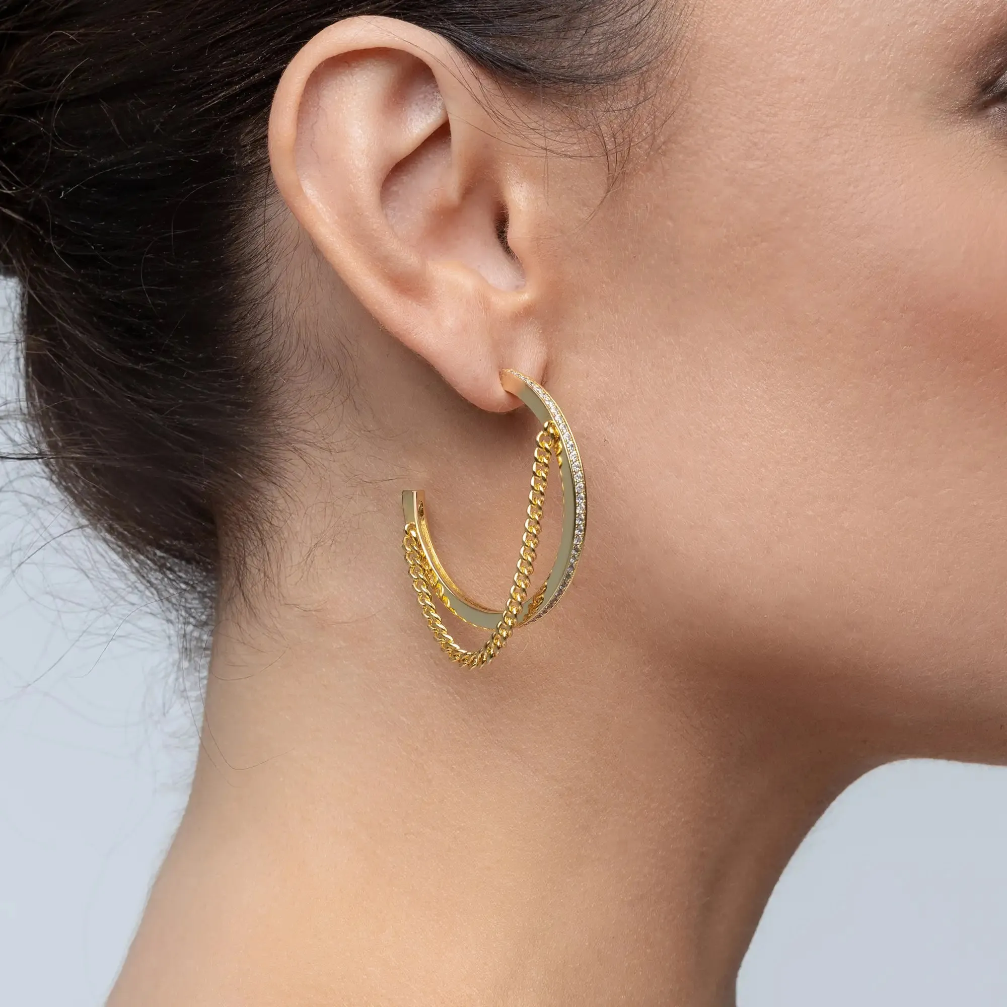 Cuban Link Mix One Row Hoop Earring - Single