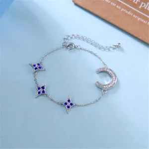 Cubic Zircon & Silver-Plated Moon & Star Charm Bracelet