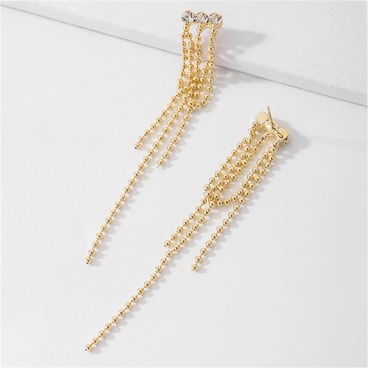Cubic Zirconia & 18K Gold-Plated Bead Tassel Drop Earrings