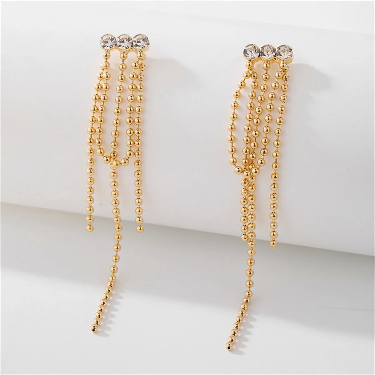 Cubic Zirconia & 18K Gold-Plated Bead Tassel Drop Earrings