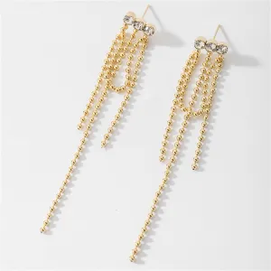 Cubic Zirconia & 18K Gold-Plated Bead Tassel Drop Earrings