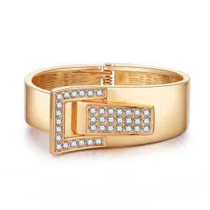 Cubic Zirconia & 18K Gold-Plated Buckle Charm Hinge Bangle