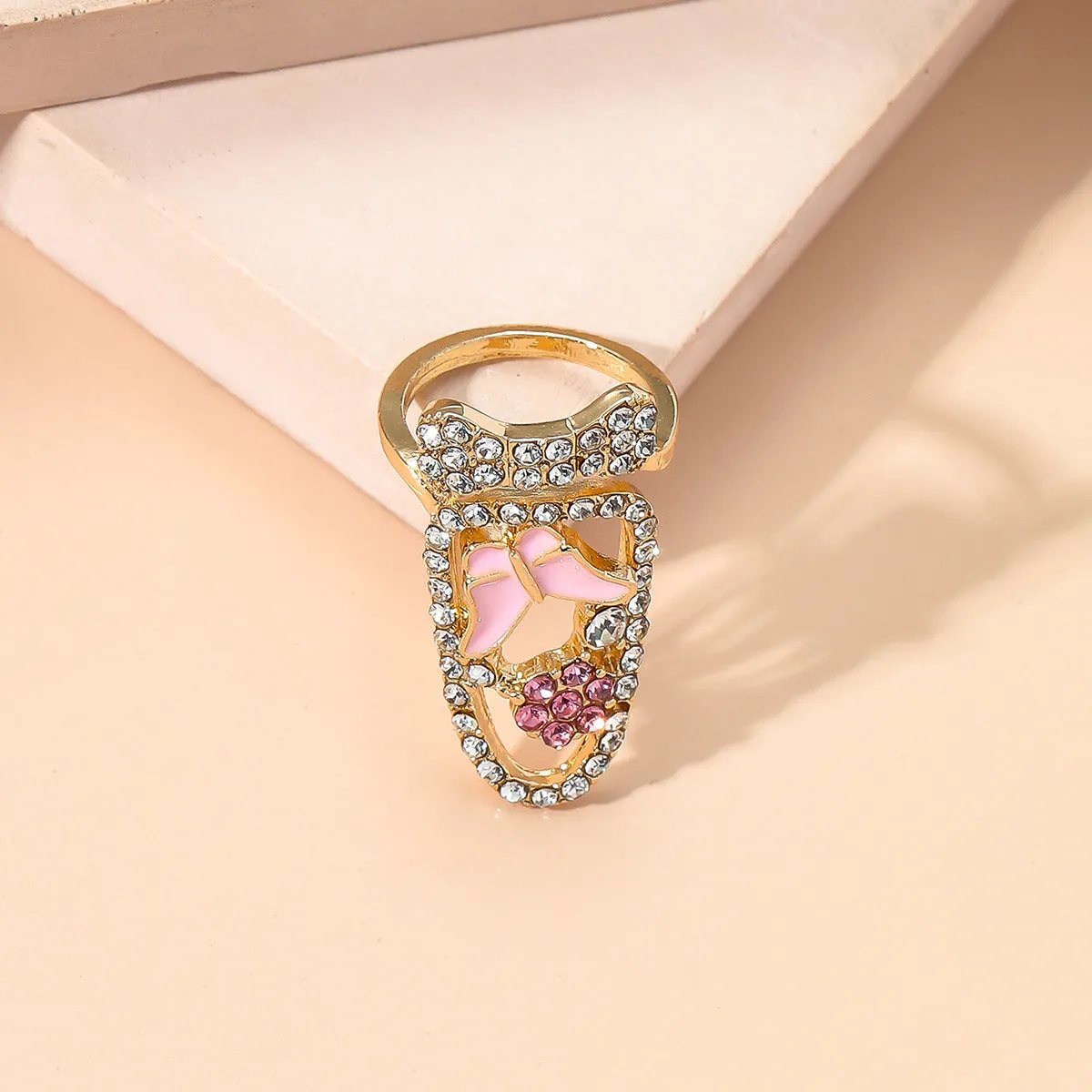 Cubic Zirconia & 18K Gold-Plated Butterfly Bypass Midi Ring