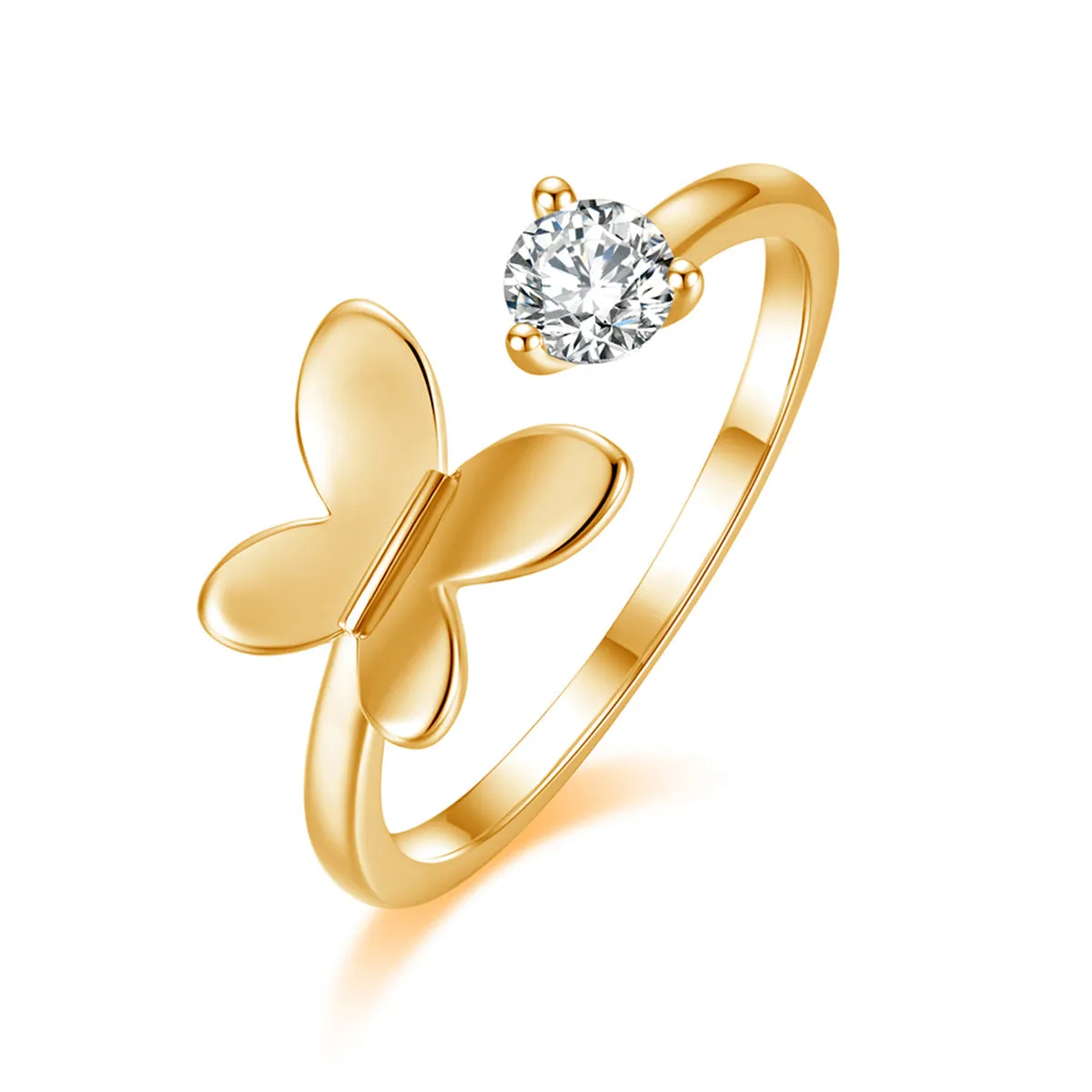 Cubic Zirconia & 18K Gold-Plated Butterfly Open Ring