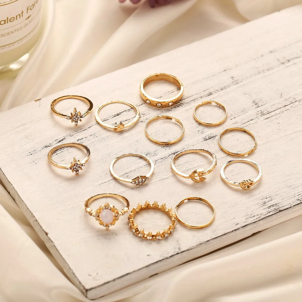 Cubic Zirconia & 18K Gold-Plated Celestial Ring Set