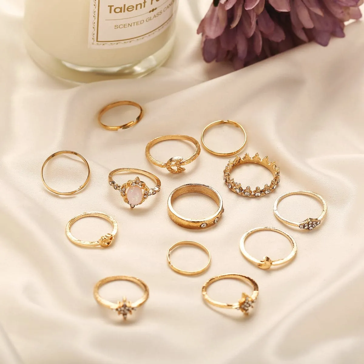 Cubic Zirconia & 18K Gold-Plated Celestial Ring Set