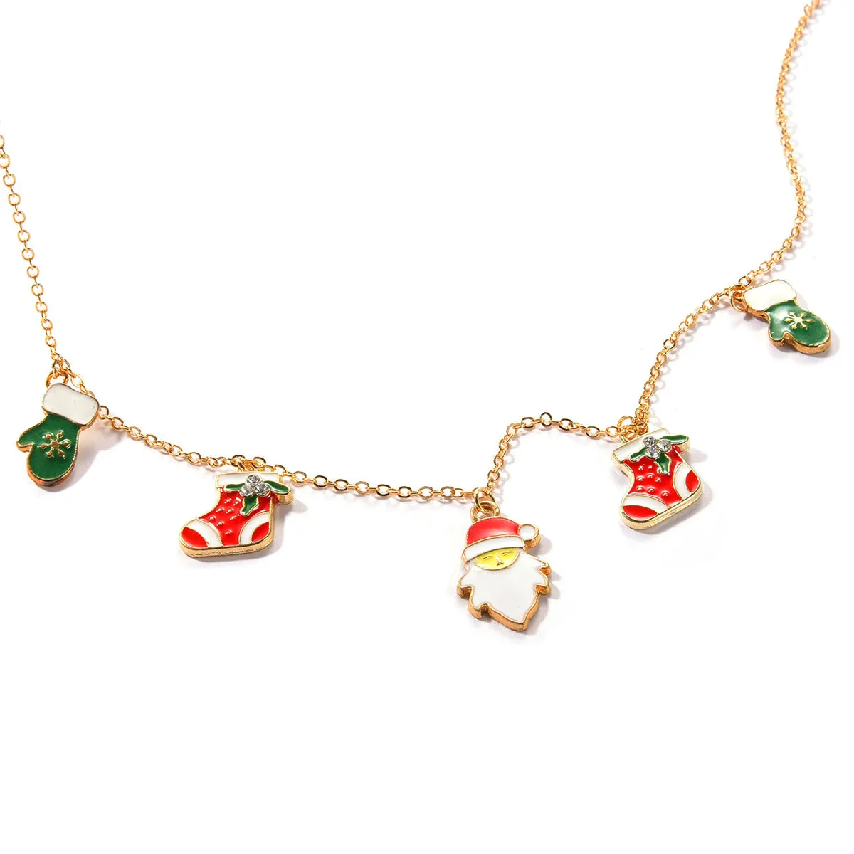 Cubic Zirconia & 18K Gold-Plated Christmas Charm Station Necklace