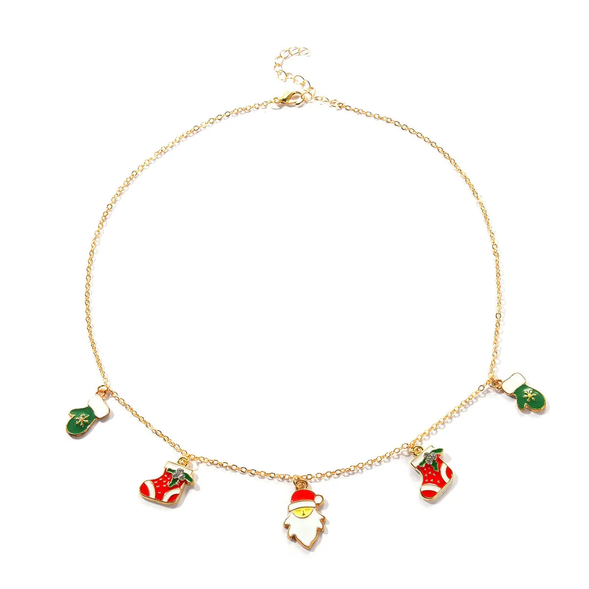 Cubic Zirconia & 18K Gold-Plated Christmas Charm Station Necklace