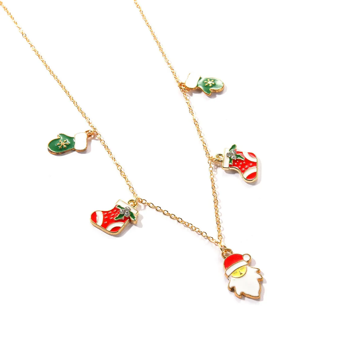 Cubic Zirconia & 18K Gold-Plated Christmas Charm Station Necklace
