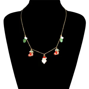 Cubic Zirconia & 18K Gold-Plated Christmas Charm Station Necklace