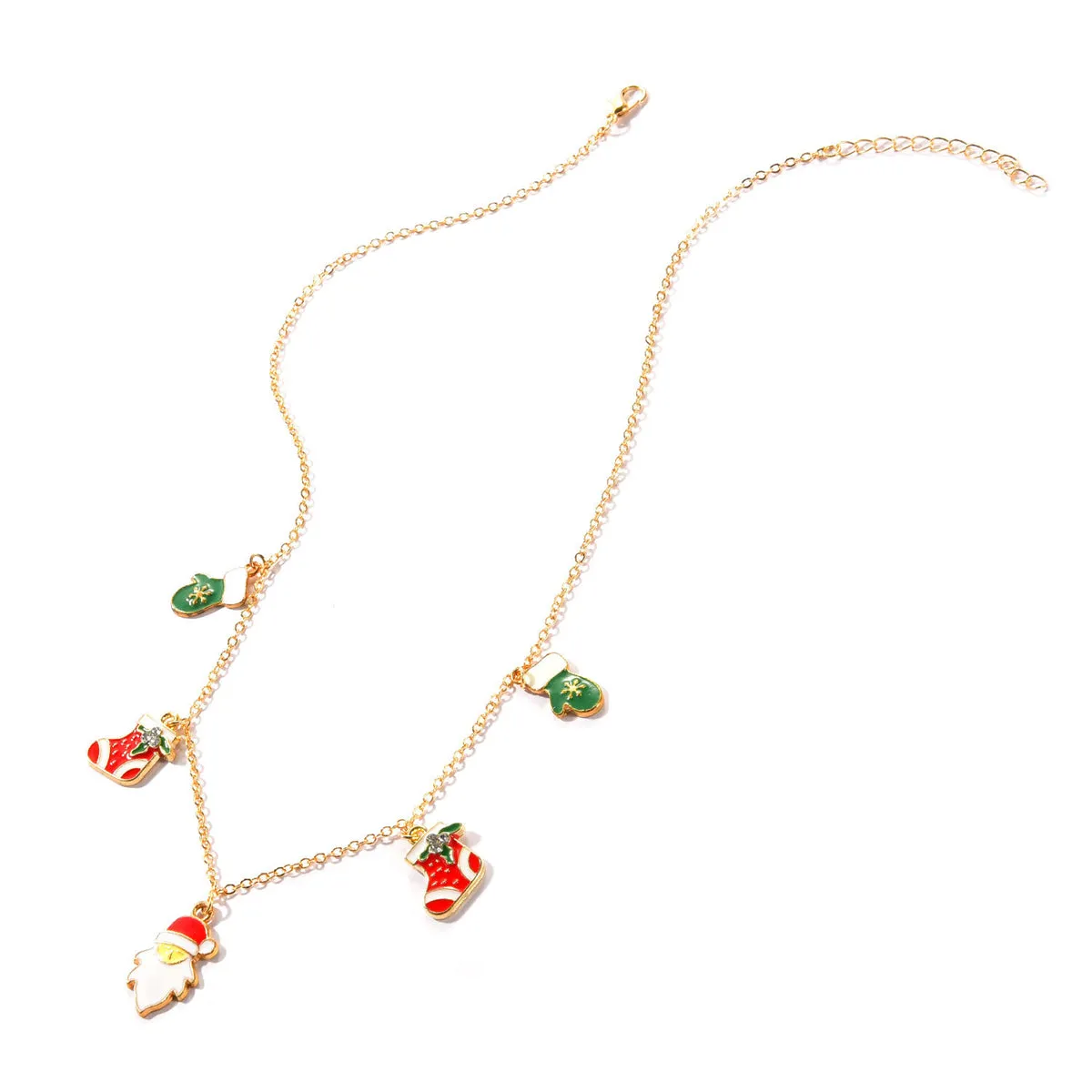 Cubic Zirconia & 18K Gold-Plated Christmas Charm Station Necklace