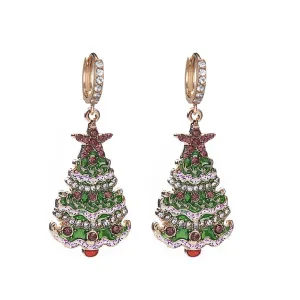 Cubic Zirconia & 18K Gold-Plated Christmas Tree Huggie Earrings