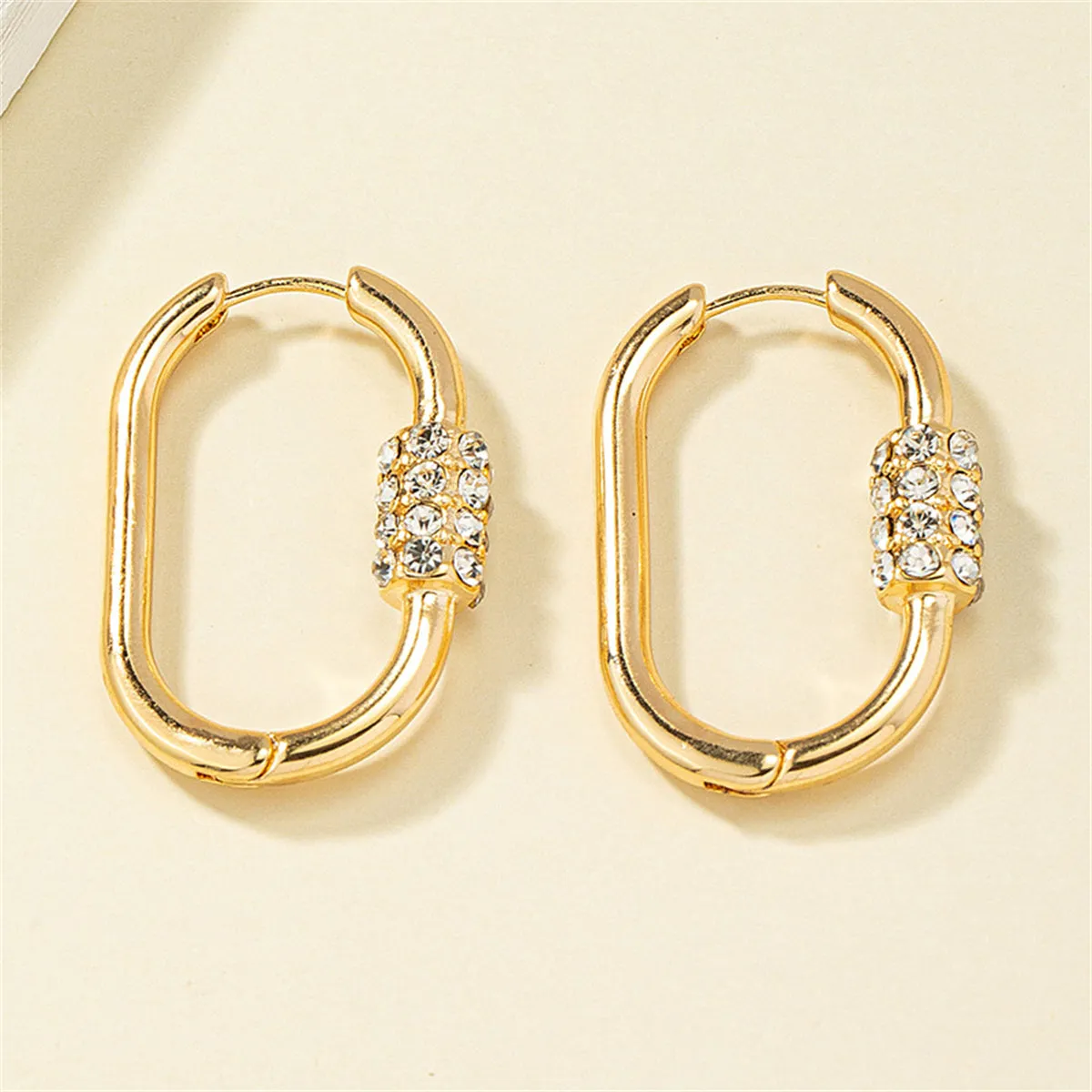 Cubic Zirconia & 18K Gold-Plated Coil Oval Huggie Earrings