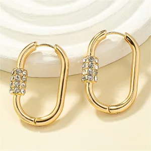 Cubic Zirconia & 18K Gold-Plated Coil Oval Huggie Earrings