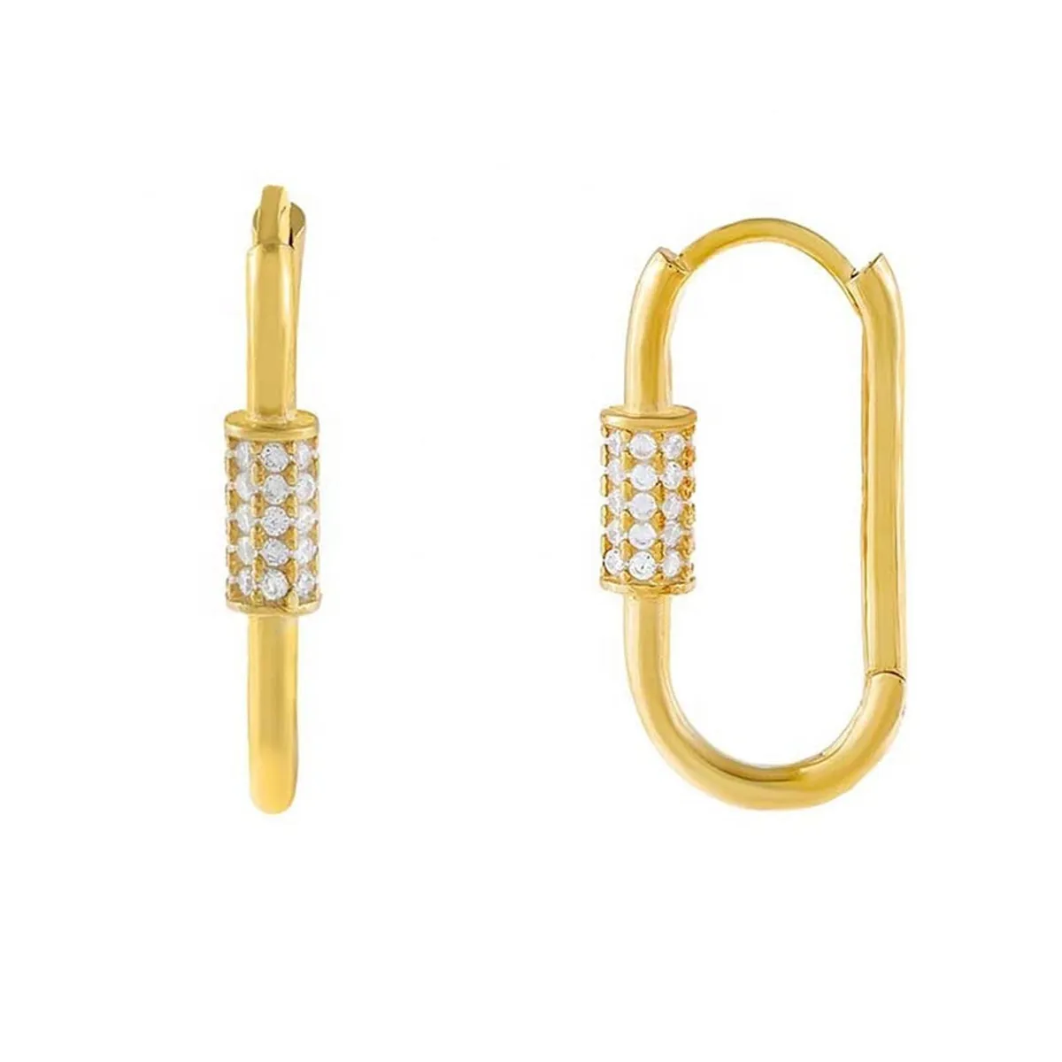 Cubic Zirconia & 18K Gold-Plated Coil Oval Huggie Earrings