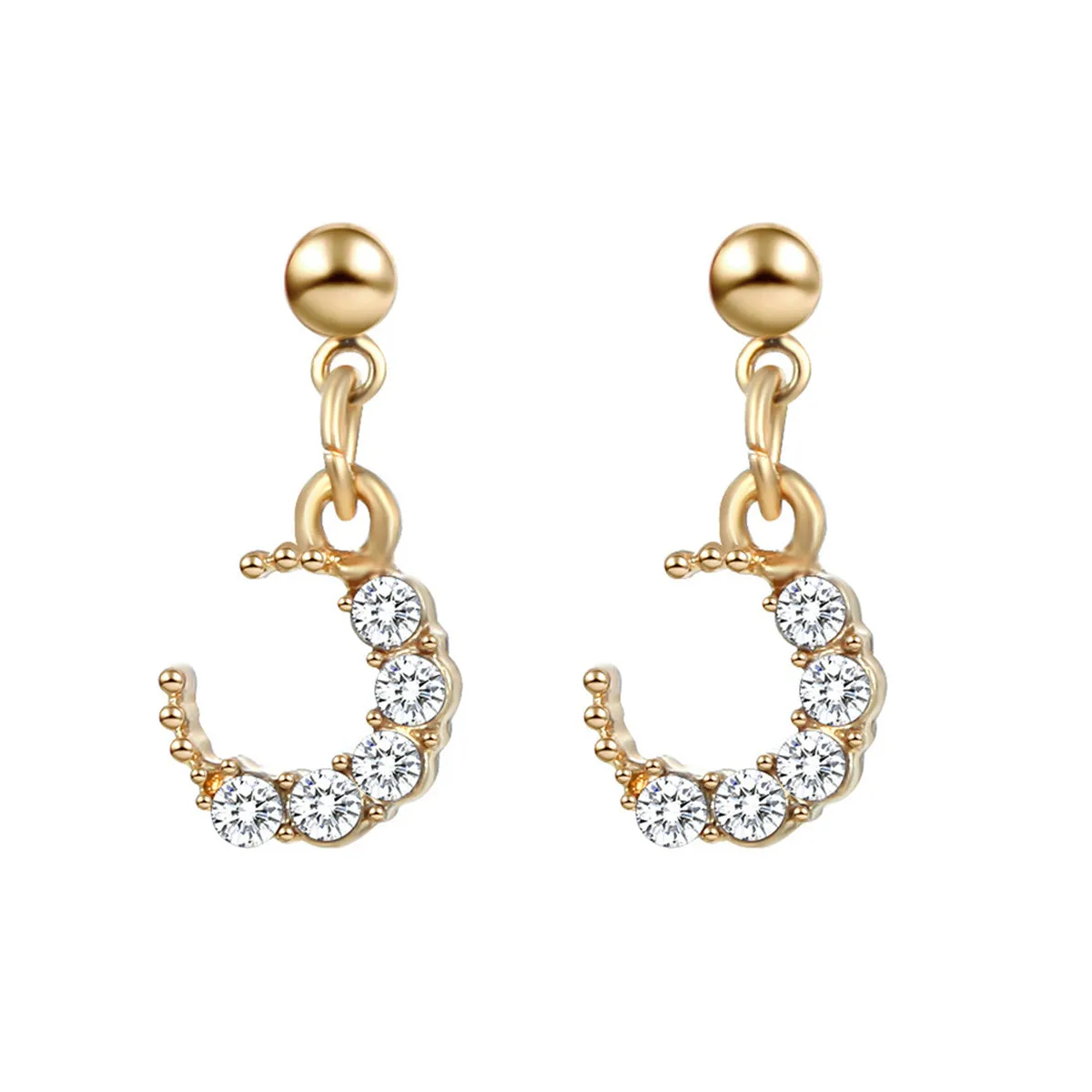 Cubic Zirconia & 18K Gold-Plated Crescent Moon Drop Earrings