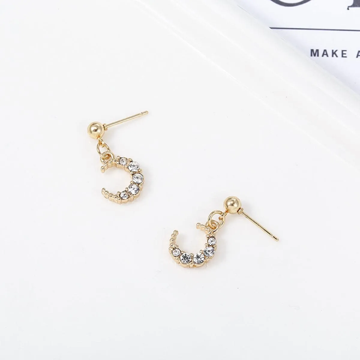 Cubic Zirconia & 18K Gold-Plated Crescent Moon Drop Earrings