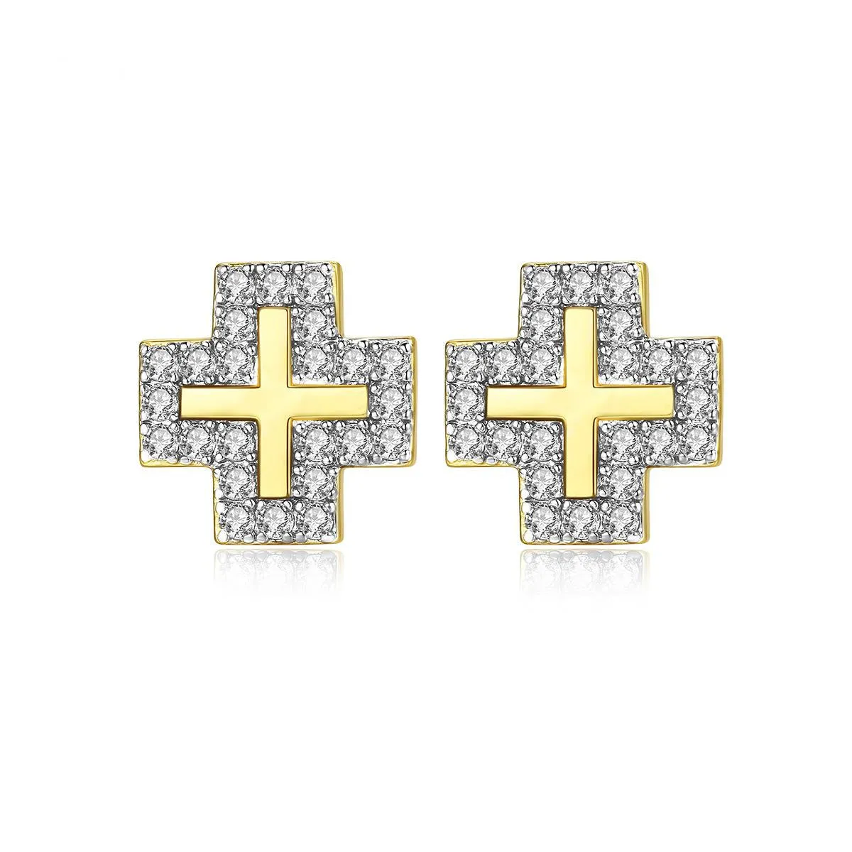 Cubic Zirconia & 18K Gold-Plated Cross Stud Earrings