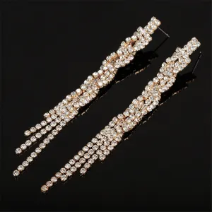 Cubic Zirconia & 18K Gold-Plated Crossing Line Drop Earrings