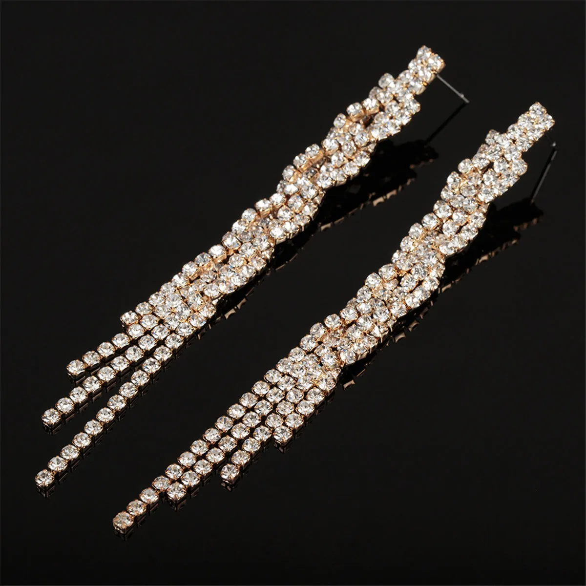 Cubic Zirconia & 18K Gold-Plated Crossing Line Drop Earrings