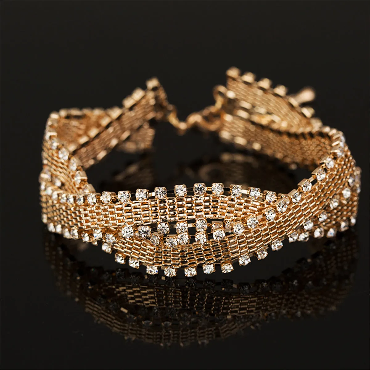 Cubic Zirconia & 18K Gold-Plated Crossing Weaving Bracelet