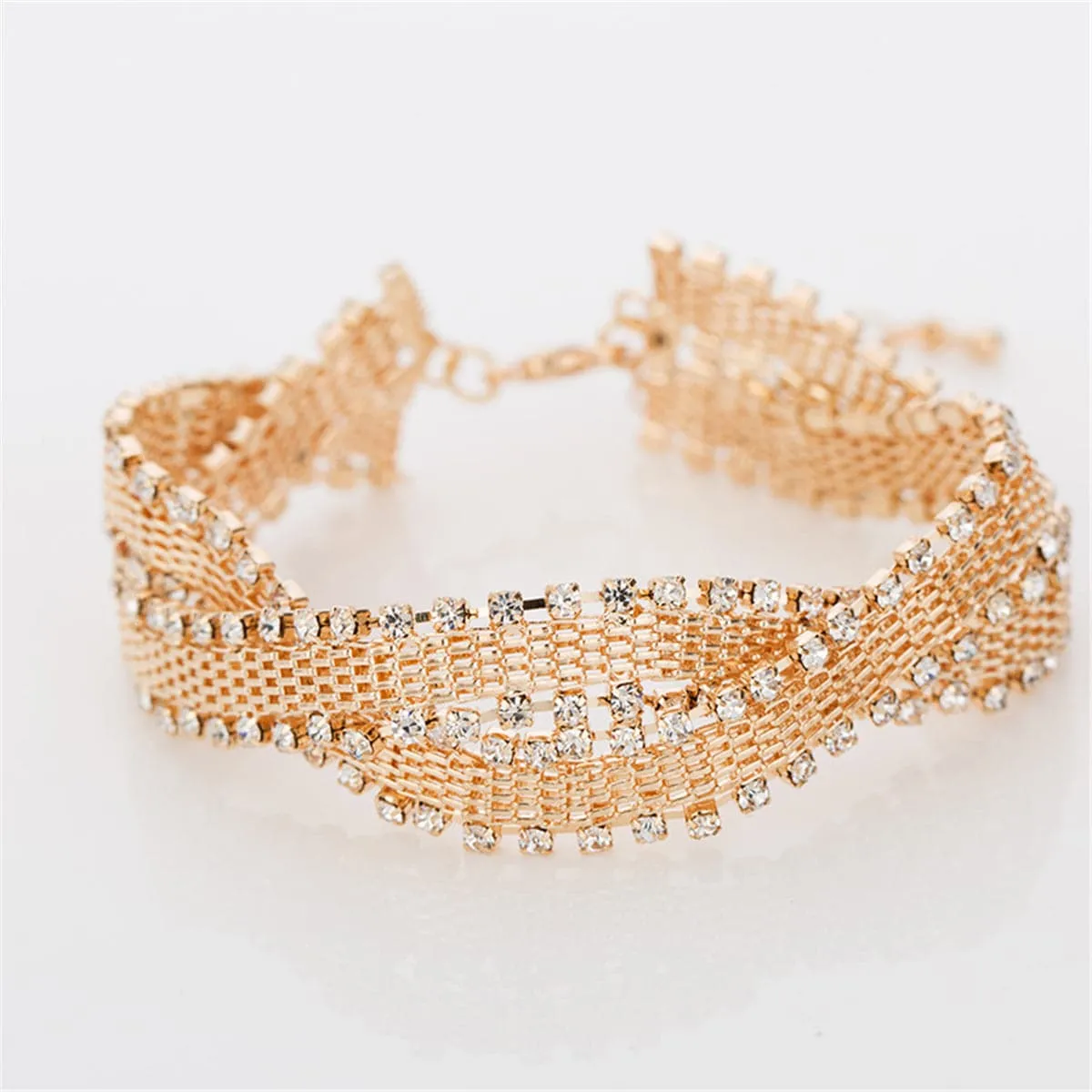 Cubic Zirconia & 18K Gold-Plated Crossing Weaving Bracelet