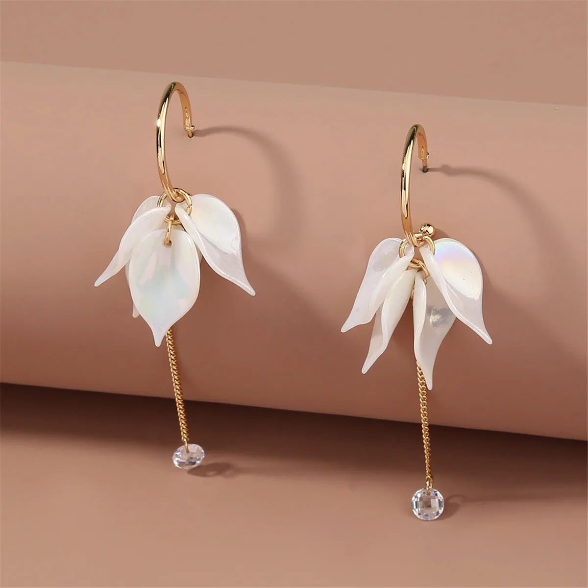 Cubic Zirconia & 18K Gold-Plated Dangling-Leaves Drop Earrings