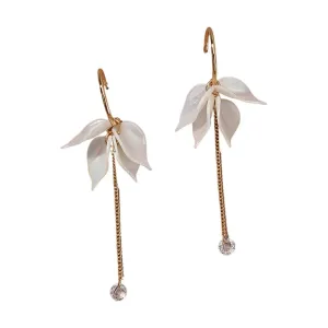 Cubic Zirconia & 18K Gold-Plated Dangling-Leaves Drop Earrings