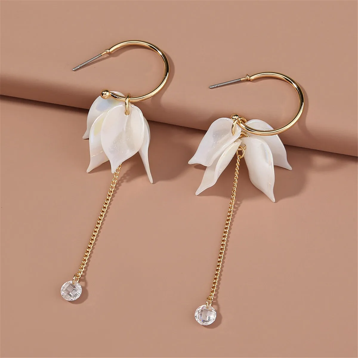 Cubic Zirconia & 18K Gold-Plated Dangling-Leaves Drop Earrings