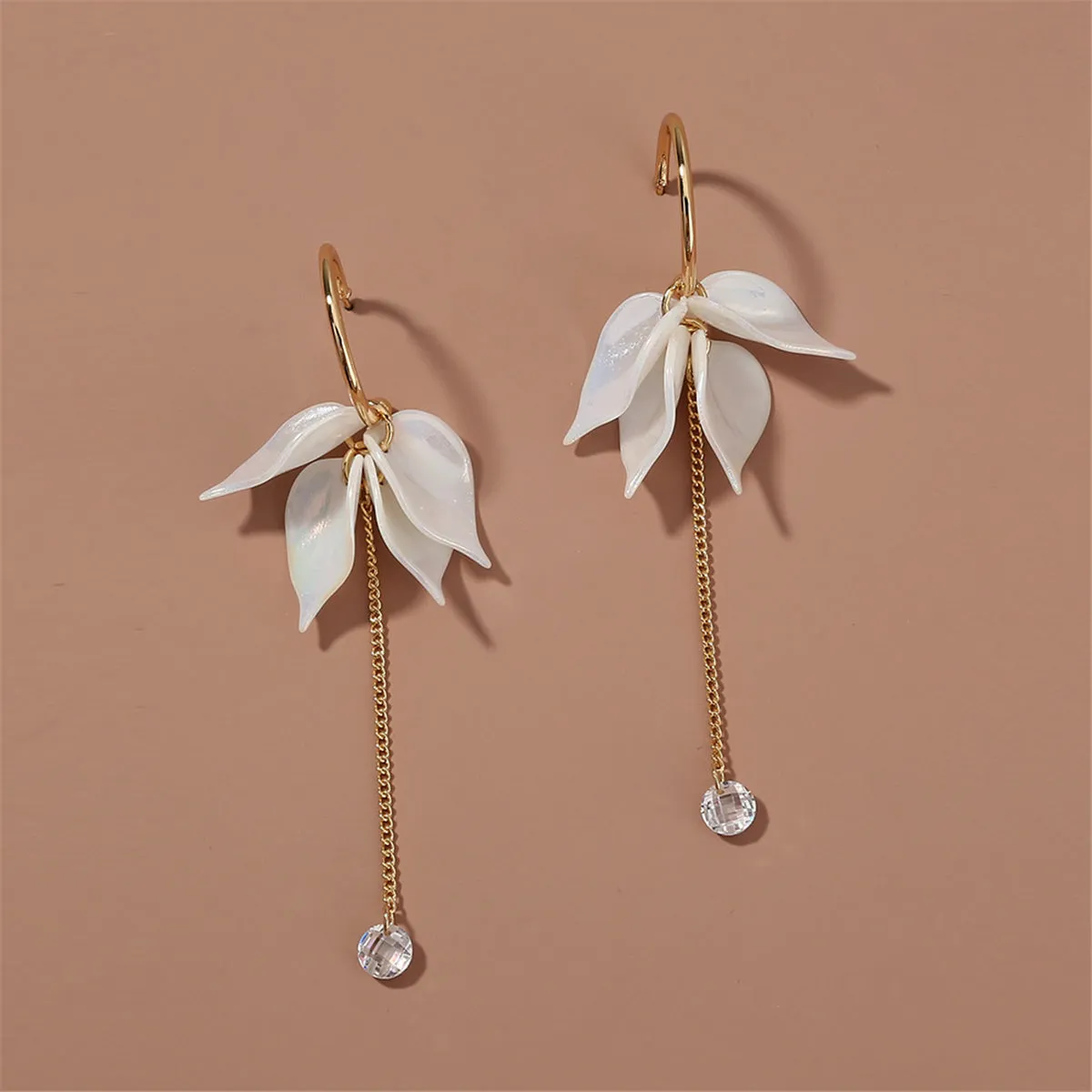Cubic Zirconia & 18K Gold-Plated Dangling-Leaves Drop Earrings