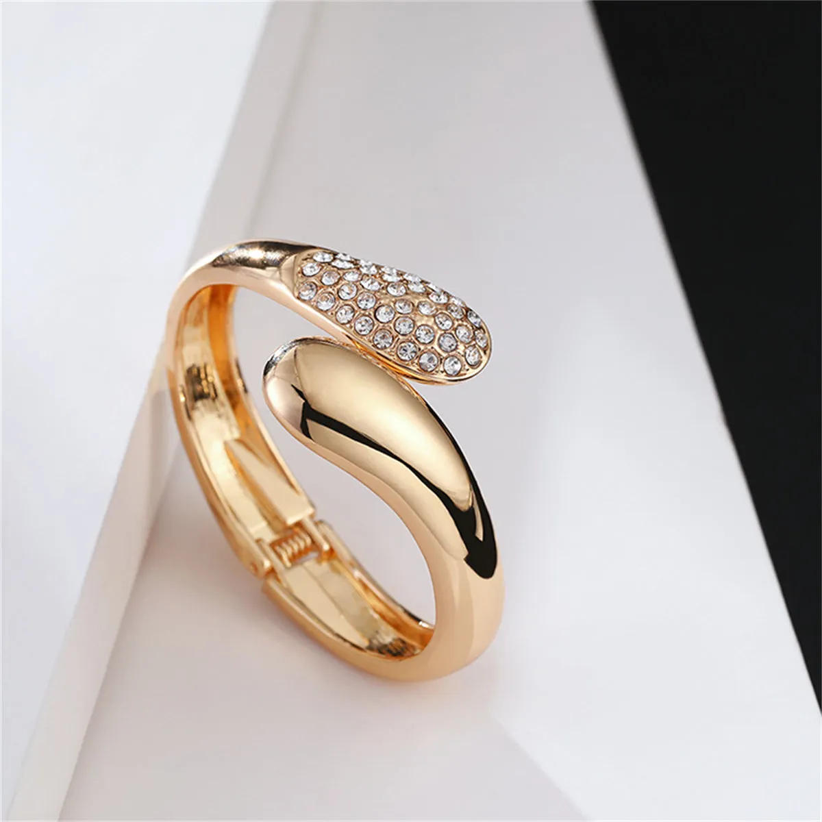Cubic Zirconia & 18K Gold-Plated Drop End Bypass Hinge Bangle