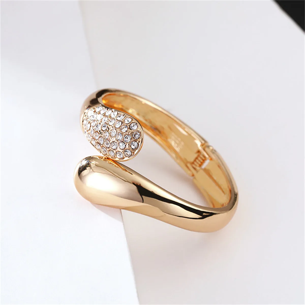 Cubic Zirconia & 18K Gold-Plated Drop End Bypass Hinge Bangle
