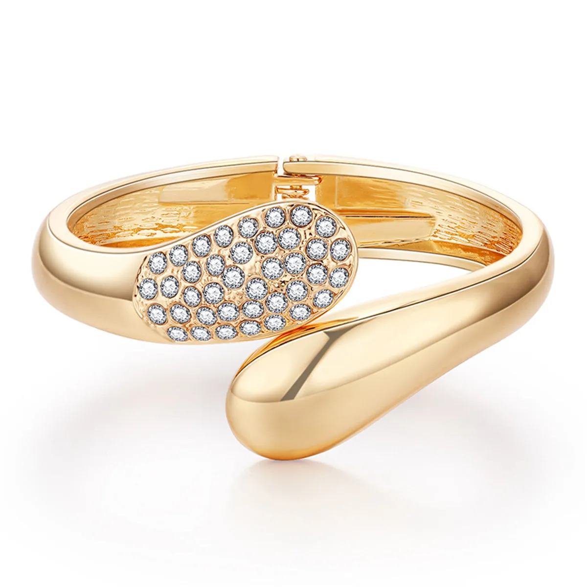 Cubic Zirconia & 18K Gold-Plated Drop End Bypass Hinge Bangle
