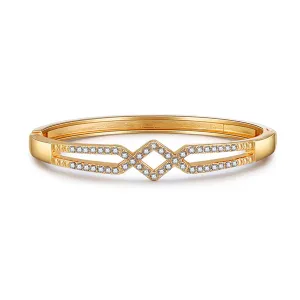 Cubic Zirconia & 18K Gold-Plated Drop Rhombus Charm Hinge Bangle