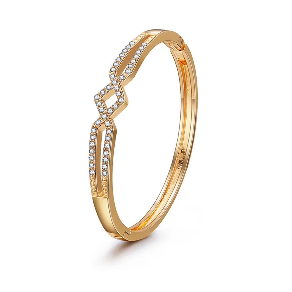 Cubic Zirconia & 18K Gold-Plated Drop Rhombus Charm Hinge Bangle