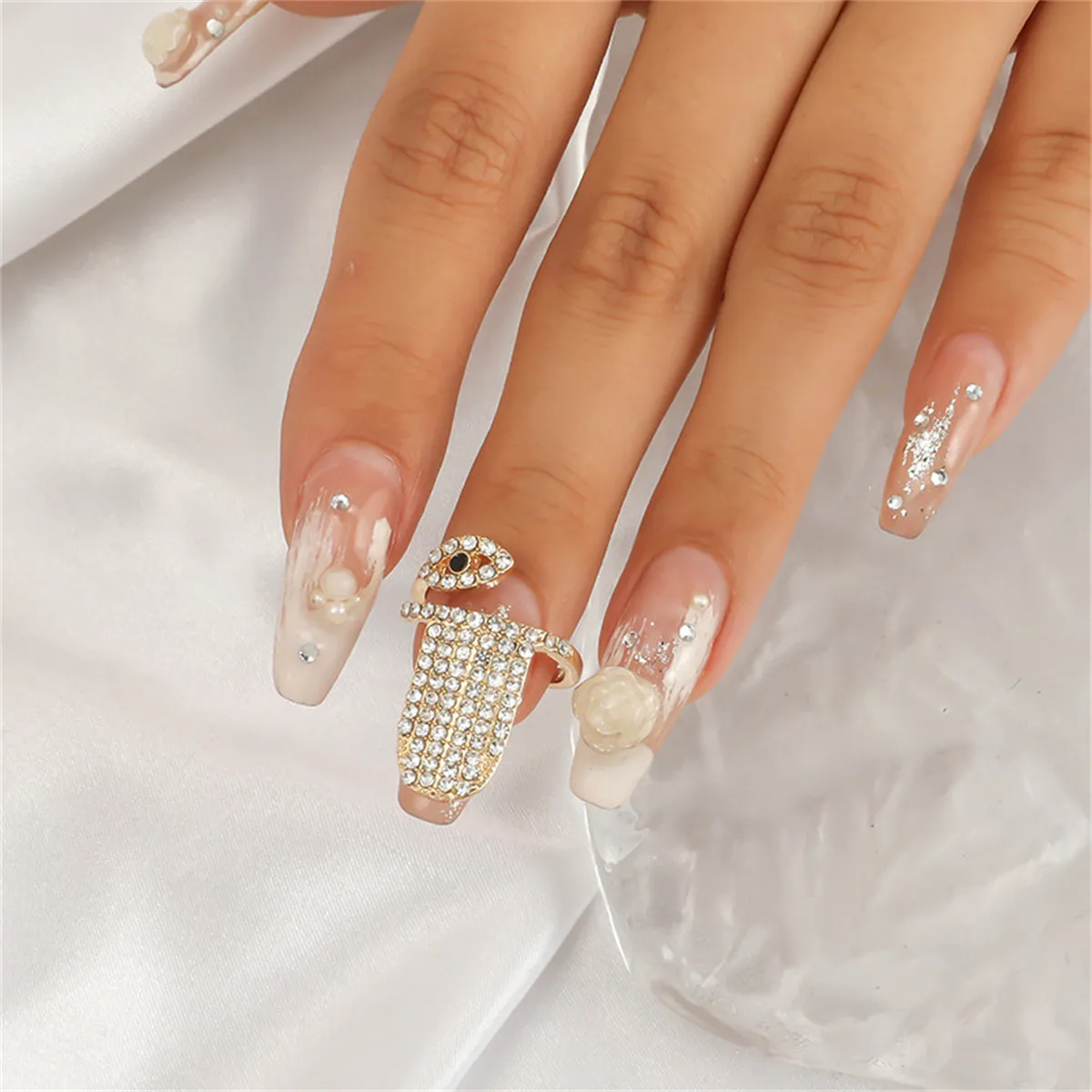 Cubic Zirconia & 18K Gold-Plated Eye Bypass Midi Ring