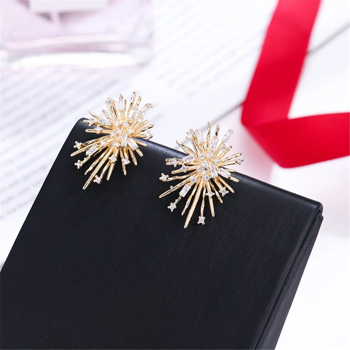 Cubic Zirconia & 18K Gold-Plated Firework Stud Earrings