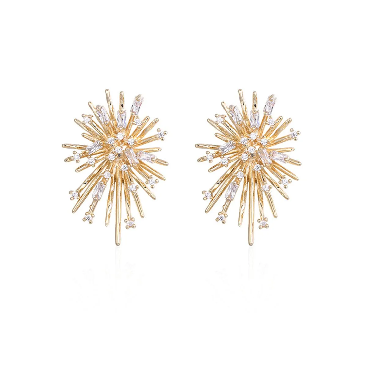 Cubic Zirconia & 18K Gold-Plated Firework Stud Earrings