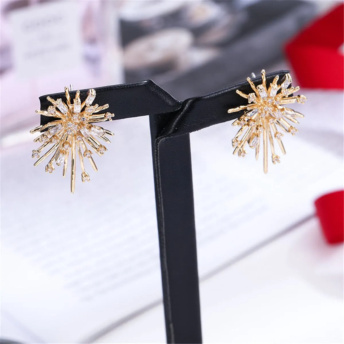 Cubic Zirconia & 18K Gold-Plated Firework Stud Earrings