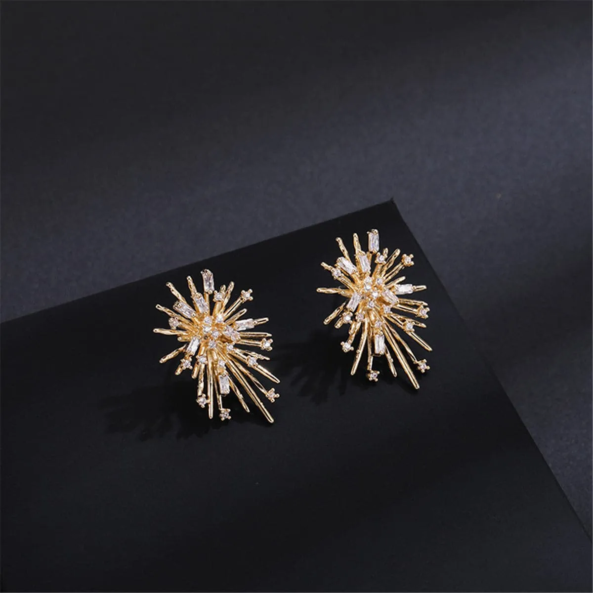 Cubic Zirconia & 18K Gold-Plated Firework Stud Earrings