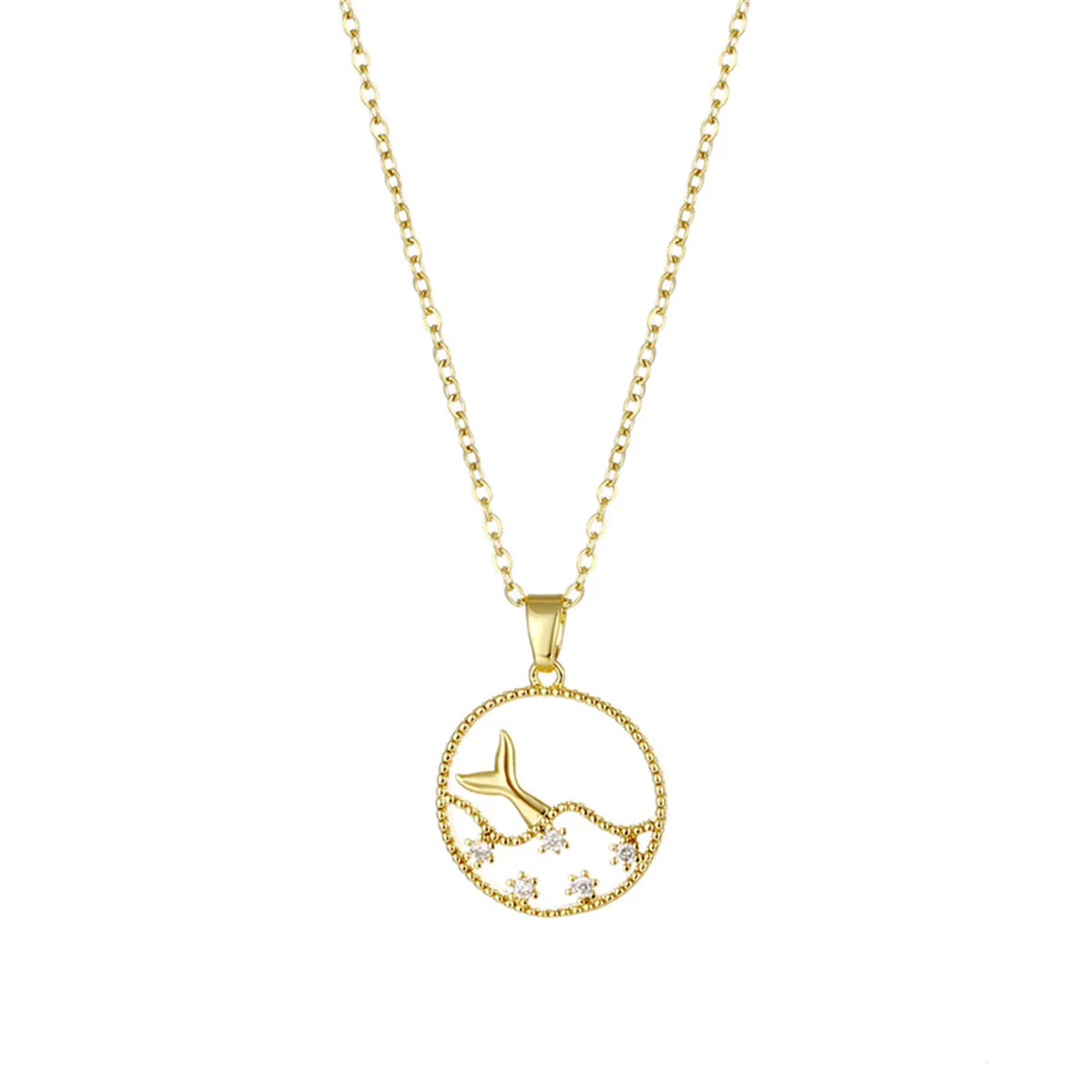 Cubic Zirconia & 18K Gold-Plated Fishtail Round Pendant Necklace