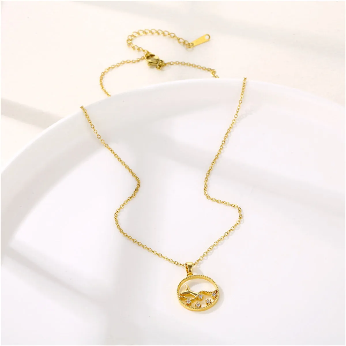 Cubic Zirconia & 18K Gold-Plated Fishtail Round Pendant Necklace