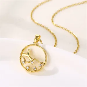 Cubic Zirconia & 18K Gold-Plated Fishtail Round Pendant Necklace